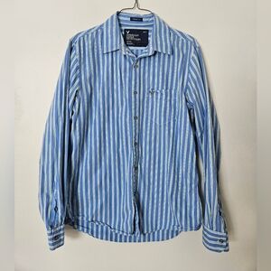 American Eagle Outfitters Vintage Fit Mens Medium Blue/Green Striped Button Down